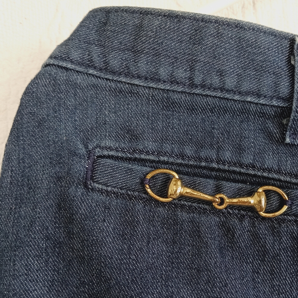 George Denim Midi Skirt gold Chain Accent Knee Length Dark Wash Y2K Pockets 12 - Picture 3 of 11
